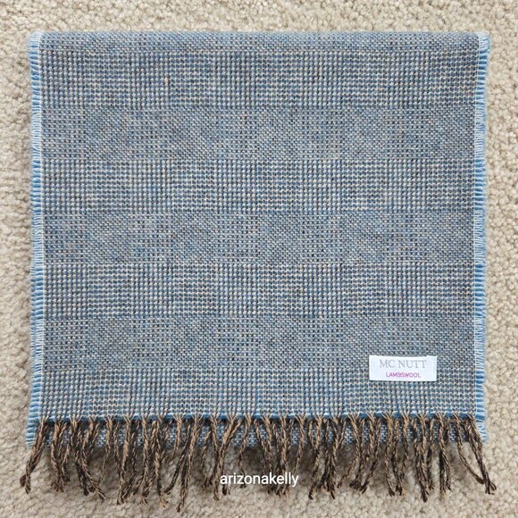 NWOT McNutt Lambswool Scarf Blue Brown - Picture 9 of 13